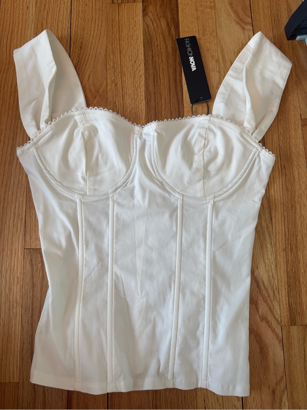 Fashion Nova White Corset-Style Tank Top